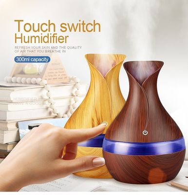 Compact 300ml Wood Flower Vase Design Ultrasonic Humidifier Diffuser for Home