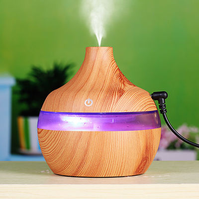 Small Size 300ml Wood Grain Cool Mist Room Humidifier with Color Change LED Light