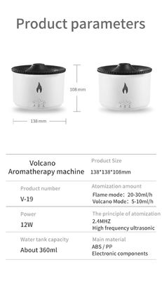 Flame LED Light 350ml Volcano Humidifier with Style Flame Aroma Diffuser and Night Lamp